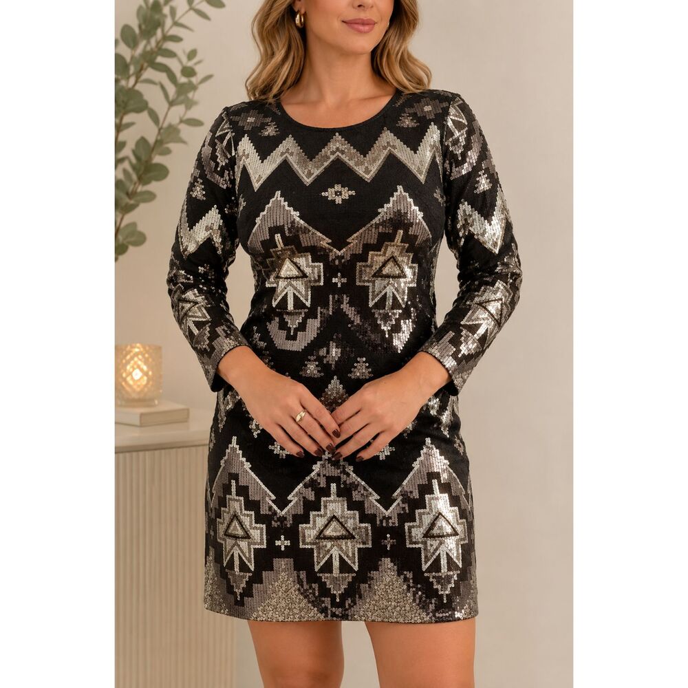 Express Sequin Geometric Bodycon Dress Large